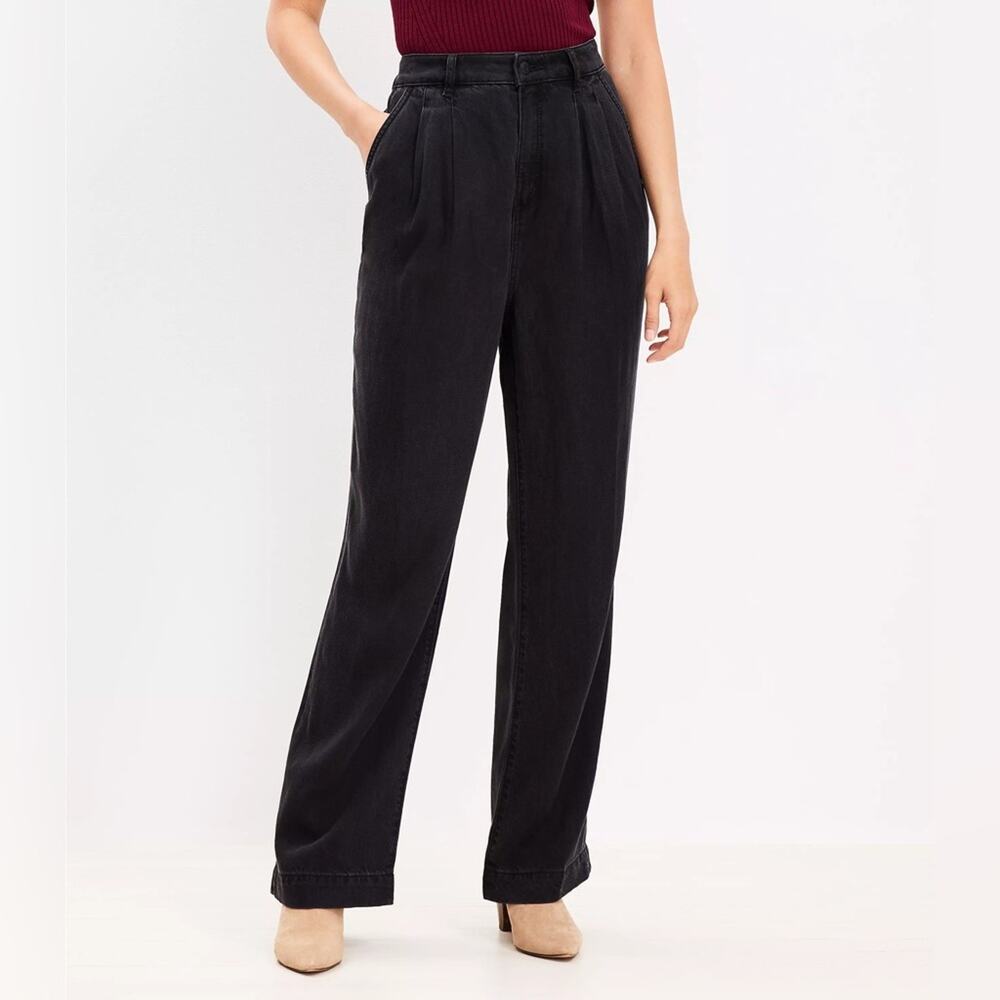NWT Loft Jeans Size 32/14 Black The Palazzo High Rise